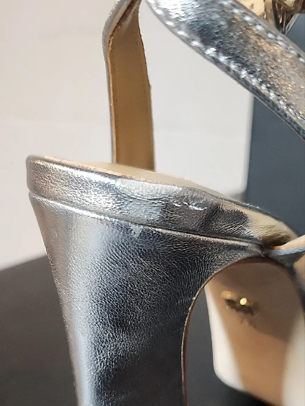 Badgley Mischka Caia Metallic Silver Platform Heels with Ankle Strap